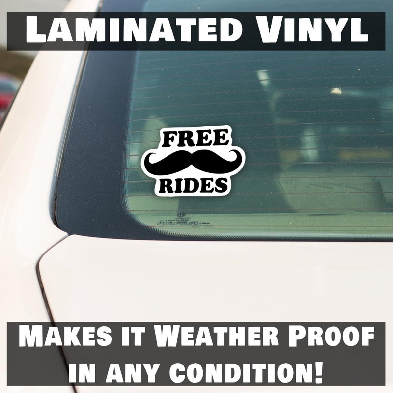 KCD Free Mustache Rides Vinyl Decal Sticker | Cars Trucks Vans Walls Laptops Cups | Black on White Background | 5.5 inches | KCD1496 - Image 4